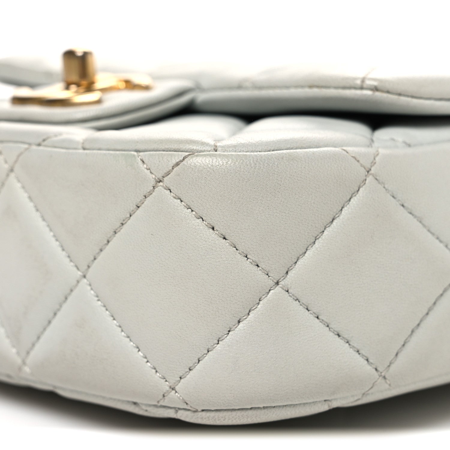 Lambskin Enamel Pearl Quilted Mini Charm Me Square Flap Light Blue