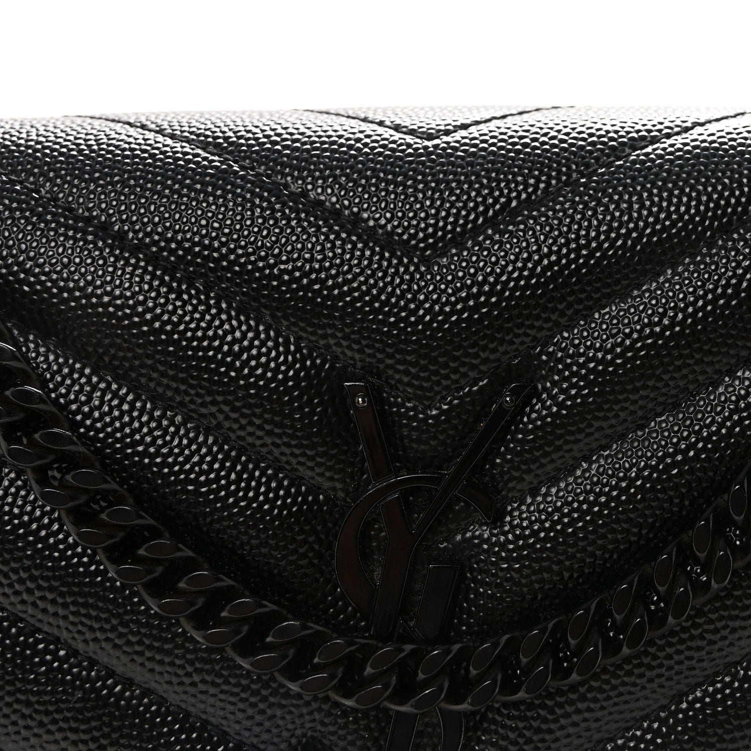 Grain De Poudre Matelasse Chevron Monogram Monochrome Chain Wallet Black