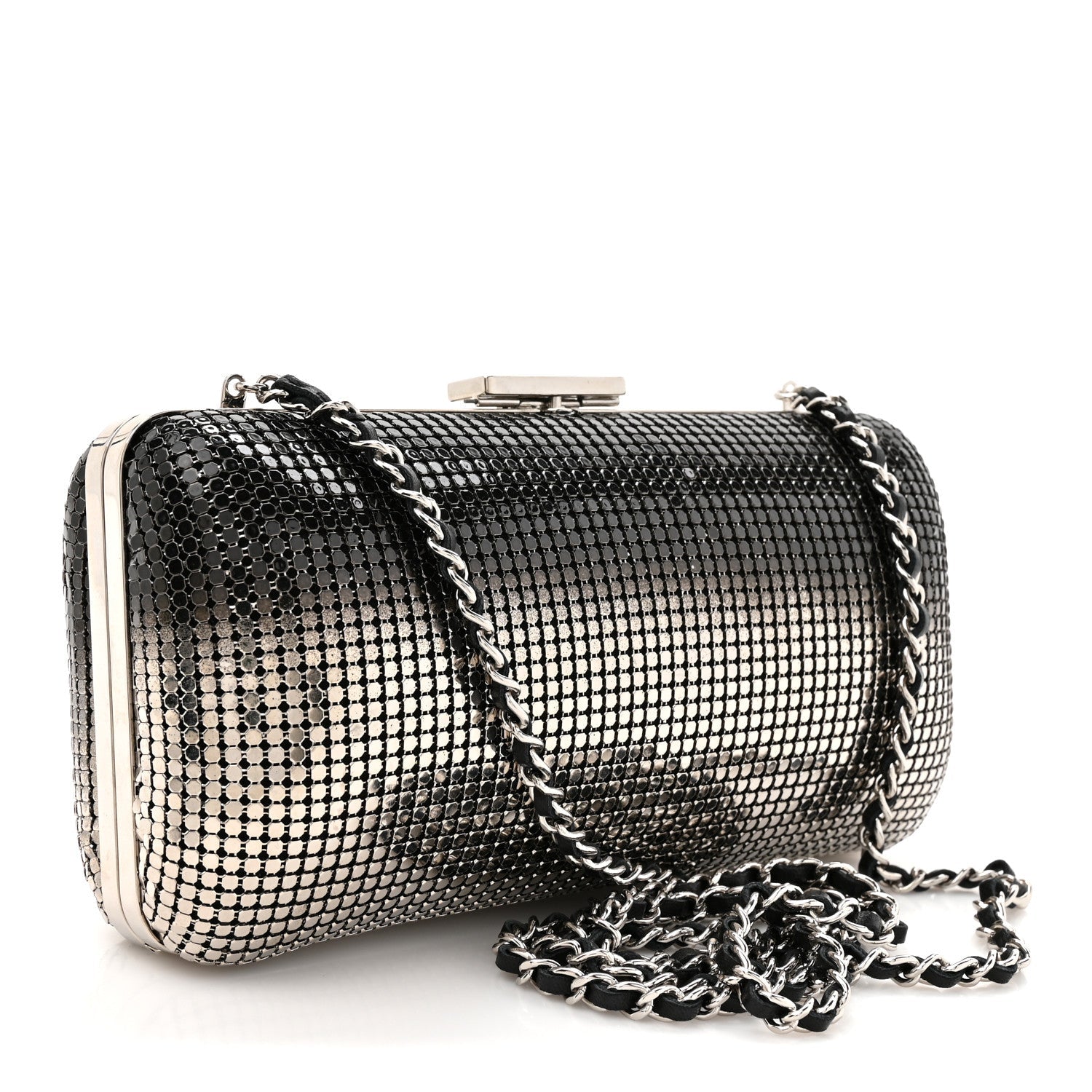 Metallic Lambskin Perforated Hollywood Clutch Silver