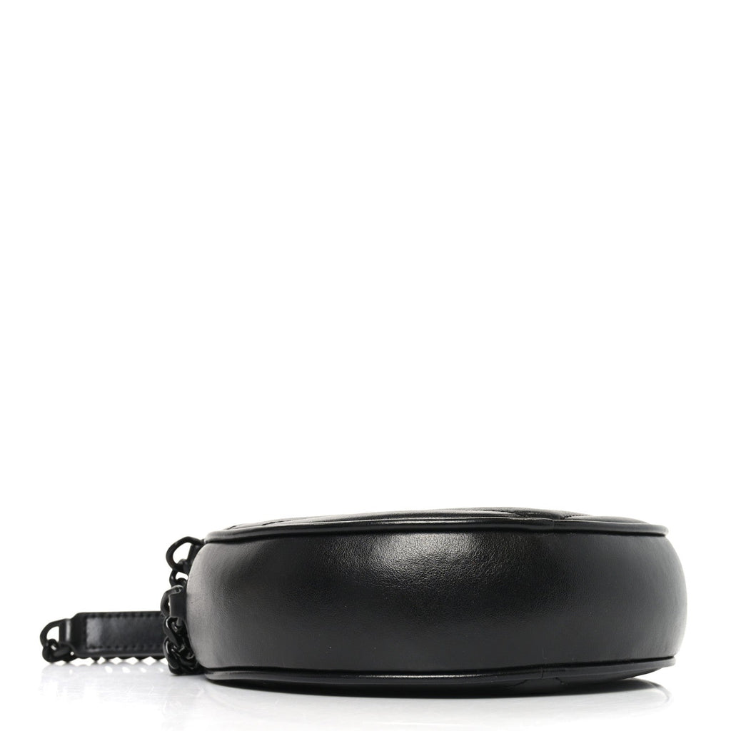 Calfskin Matelasse Chevron Round Vinyle Camera Bag Black