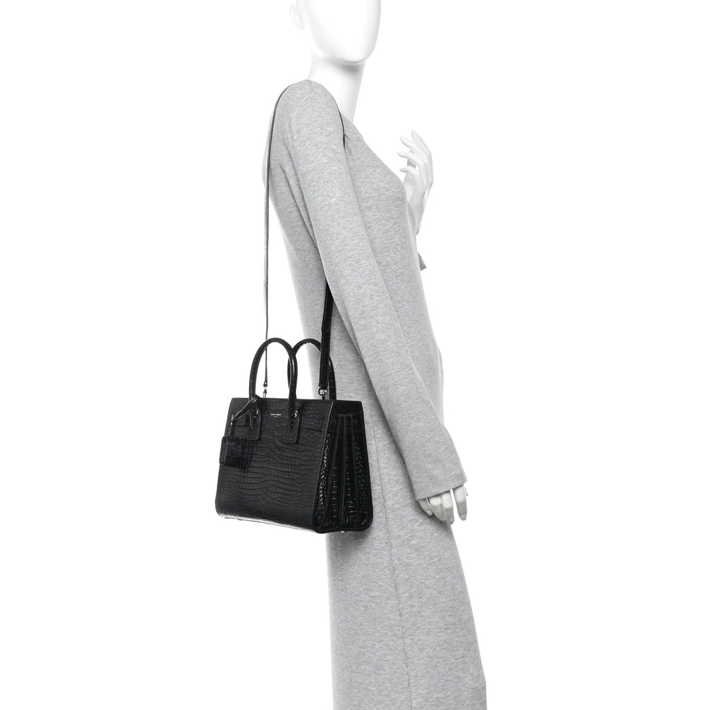 Calfskin Crocodile Embossed Baby Sac De Jour Black