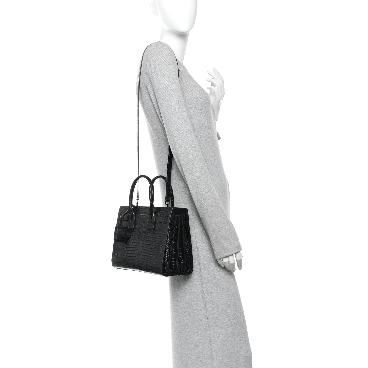 Calfskin Crocodile Embossed Baby Sac De Jour Black