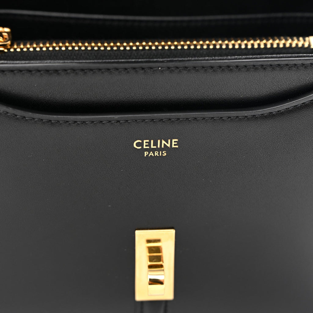 Satinated Calfskin Mini 16 Top Handle Bag Black