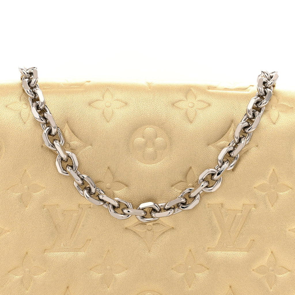 Metallic Lambskin Embossed Monogram Pochette Coussin Gold