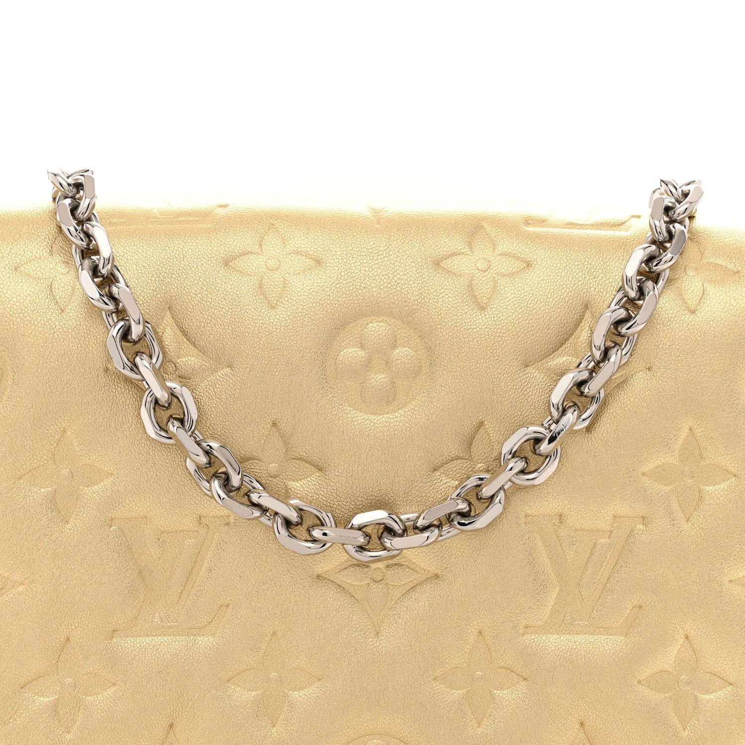 Metallic Lambskin Embossed Monogram Pochette Coussin Gold