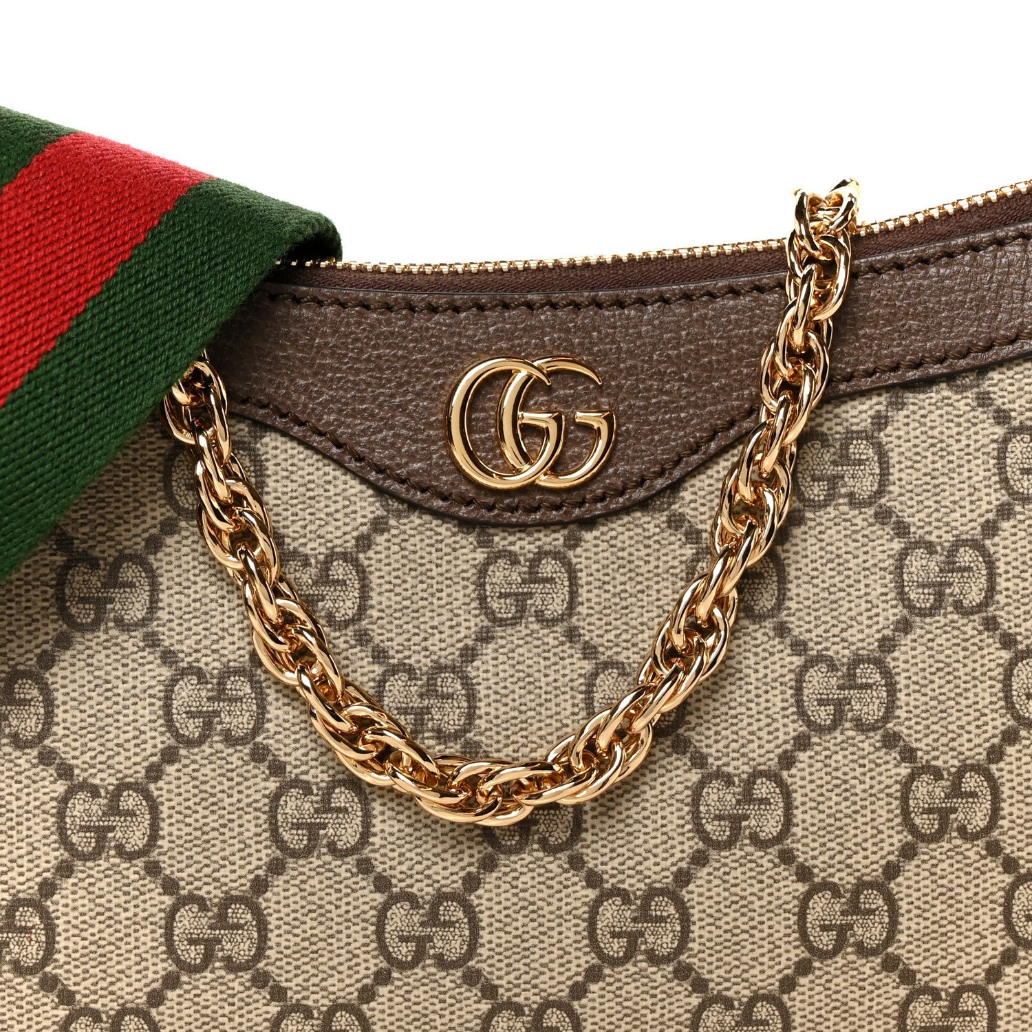 GG Supreme Monogram Textured Dollar Calfskin Web Small Ophidia GG Handbag Beige Ebony New Acero