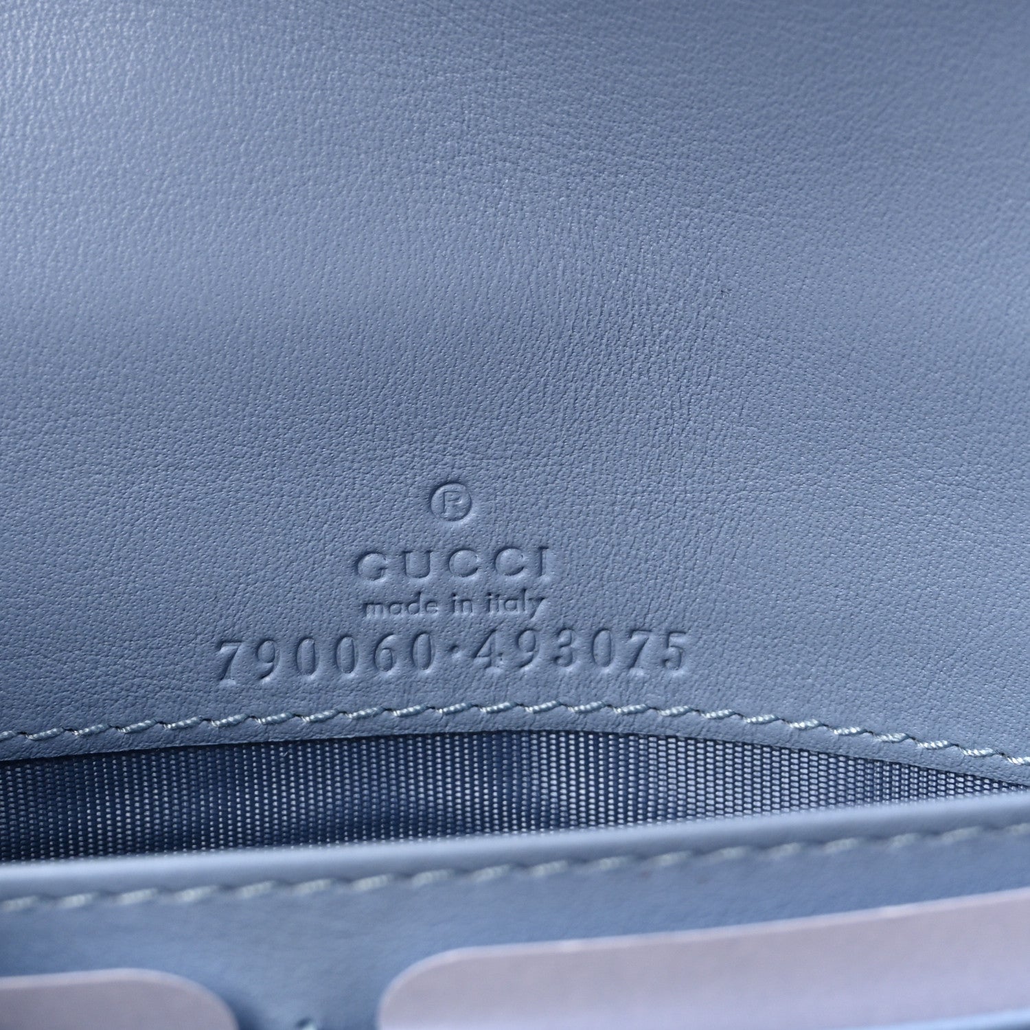 GG Supreme Monogram Textured Dollar Calfskin Mini GG Marmont Chain Wallet Light Pink Blue Beige
