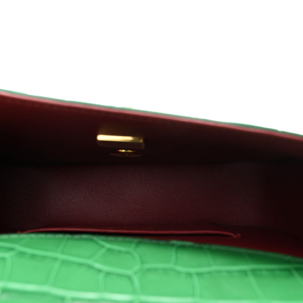 Calfskin Crocodile Embossed Turn Around Mini Flap Emerald