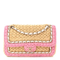 Raffia Chain Venice Beach Flap Bag Beige Pink