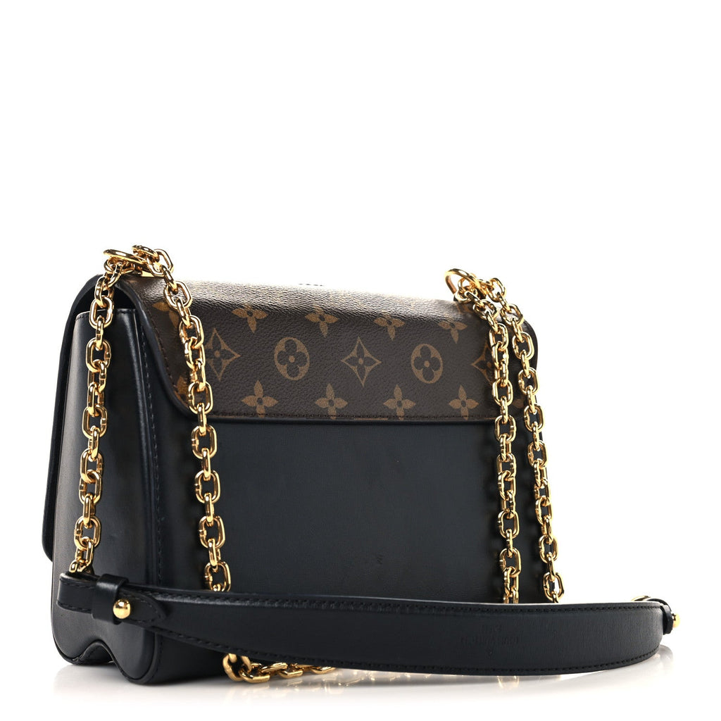 Veau Satin Monogram Twist Shoulder Bag MM Black