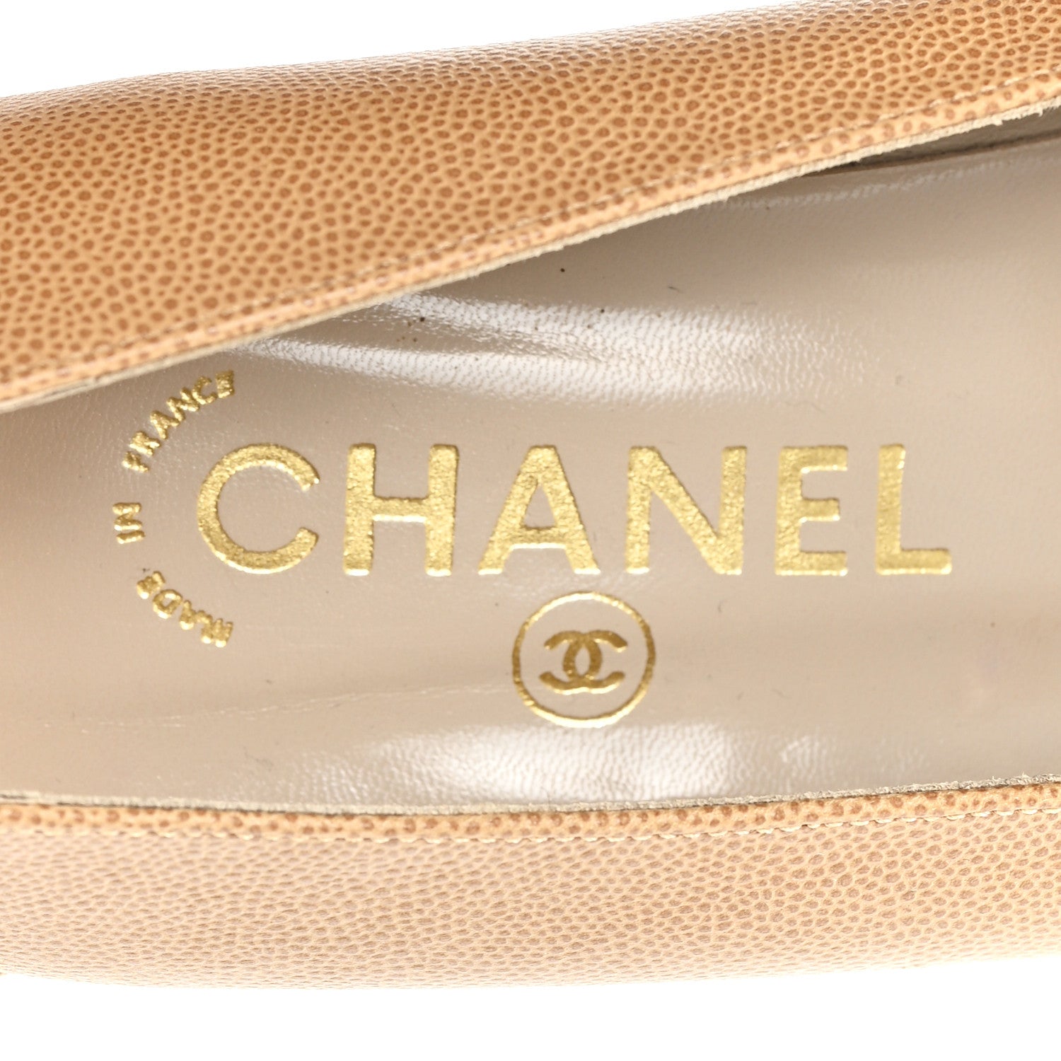 Caviar Logo Plate Moccasin Loafers 38.5 Beige