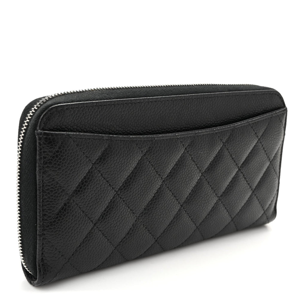 Caviar Quilted Large Gusset Zip Around Wallet Black