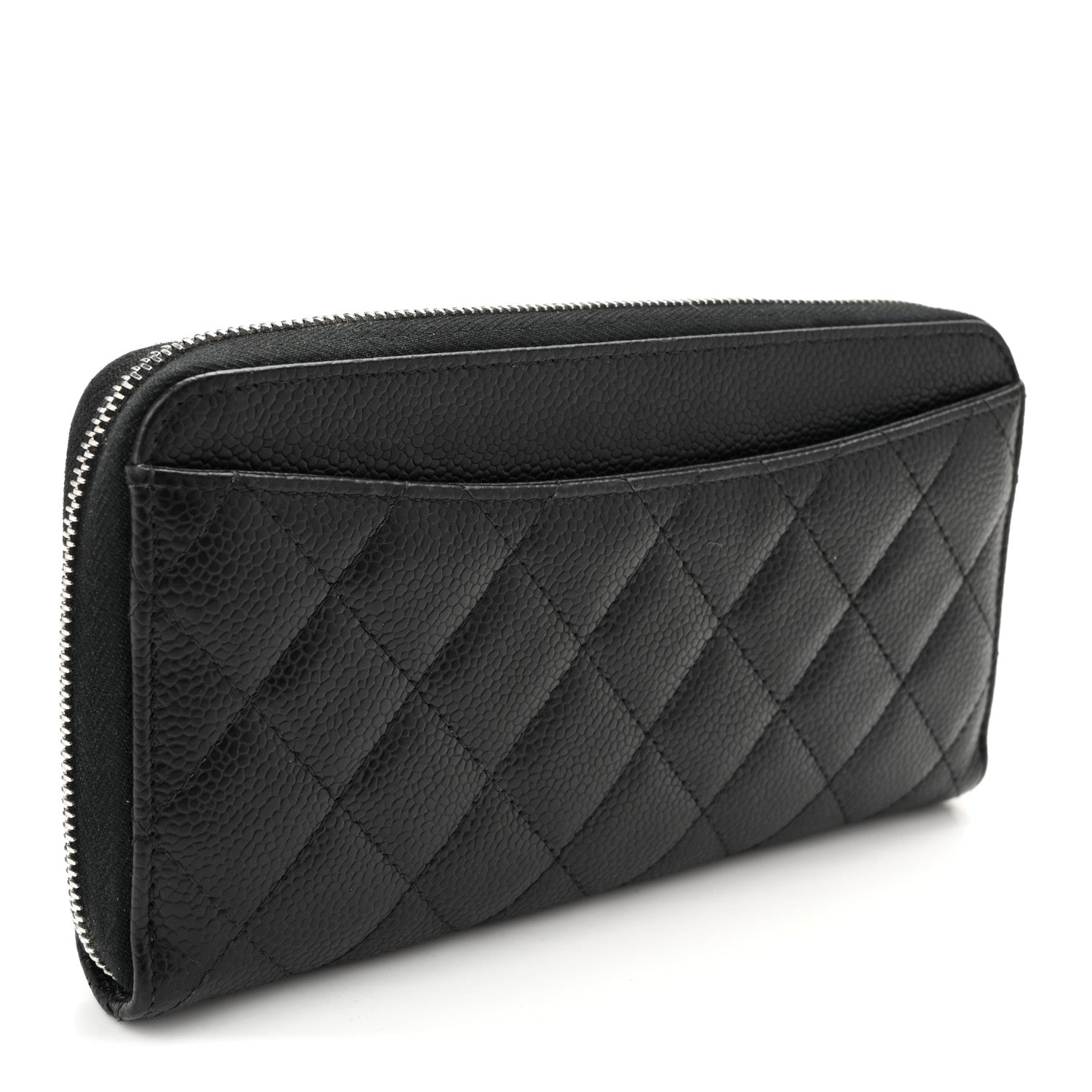Caviar Quilted Large Gusset Zip Around Wallet Black