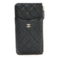 Iridescent  Caviar Quilted Classic Flat Wallet Pouch Black