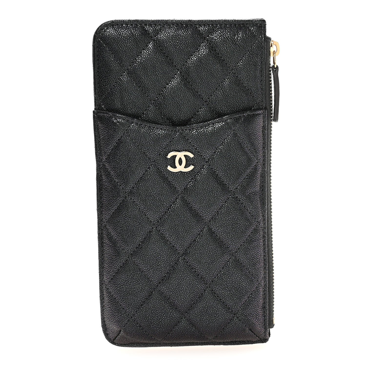 Iridescent  Caviar Quilted Classic Flat Wallet Pouch Black
