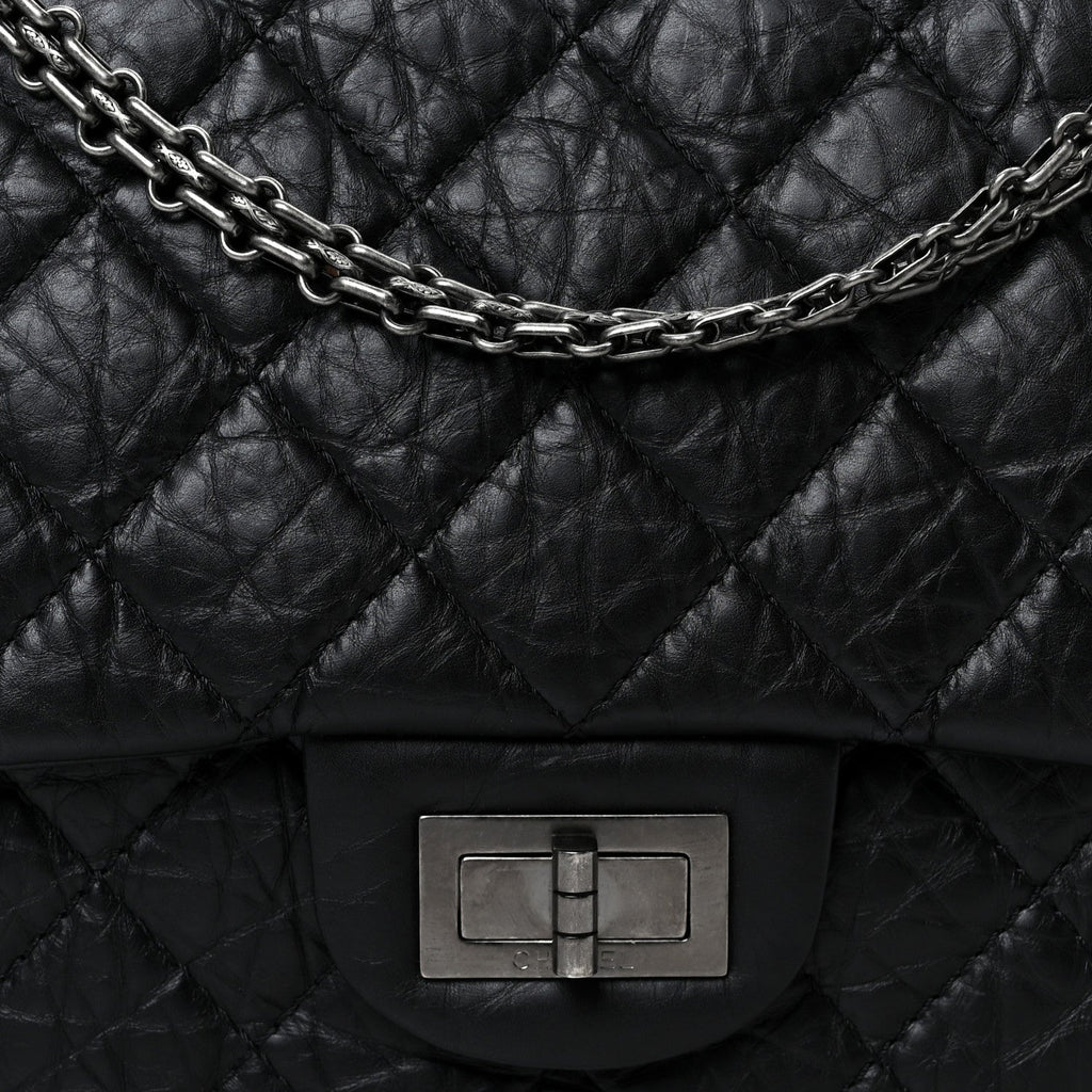 Aged Calfskin Quilted 2.55 Reissue 227 Flap Black