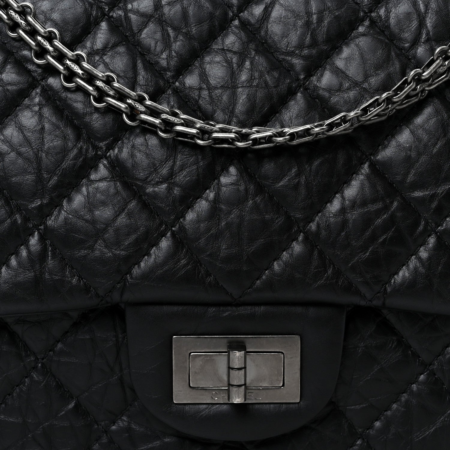 Aged Calfskin Quilted 2.55 Reissue 227 Flap Black