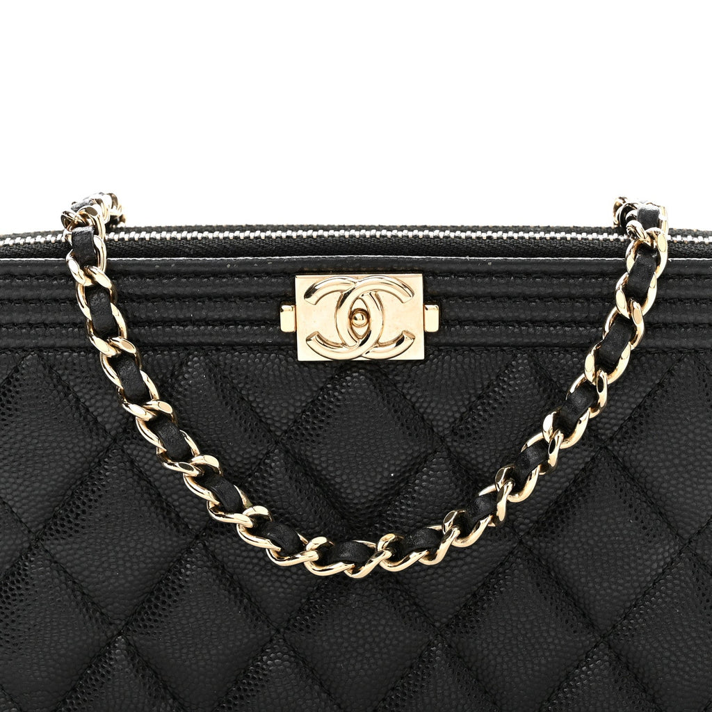 Caviar Quilted Small Boy Clutch With Chain Black