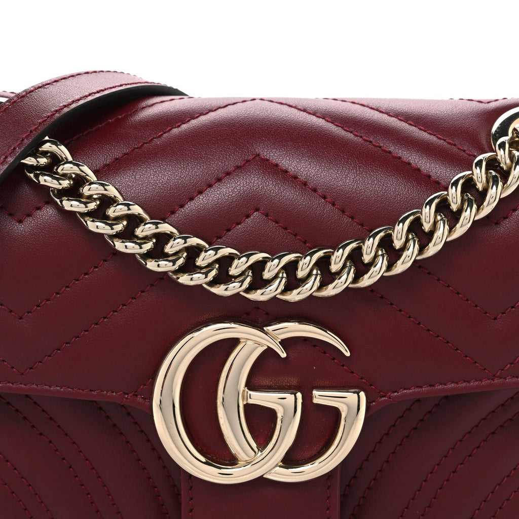 Calfskin Matelasse Mini GG Marmont Shoulder Bag Rosso Ancora