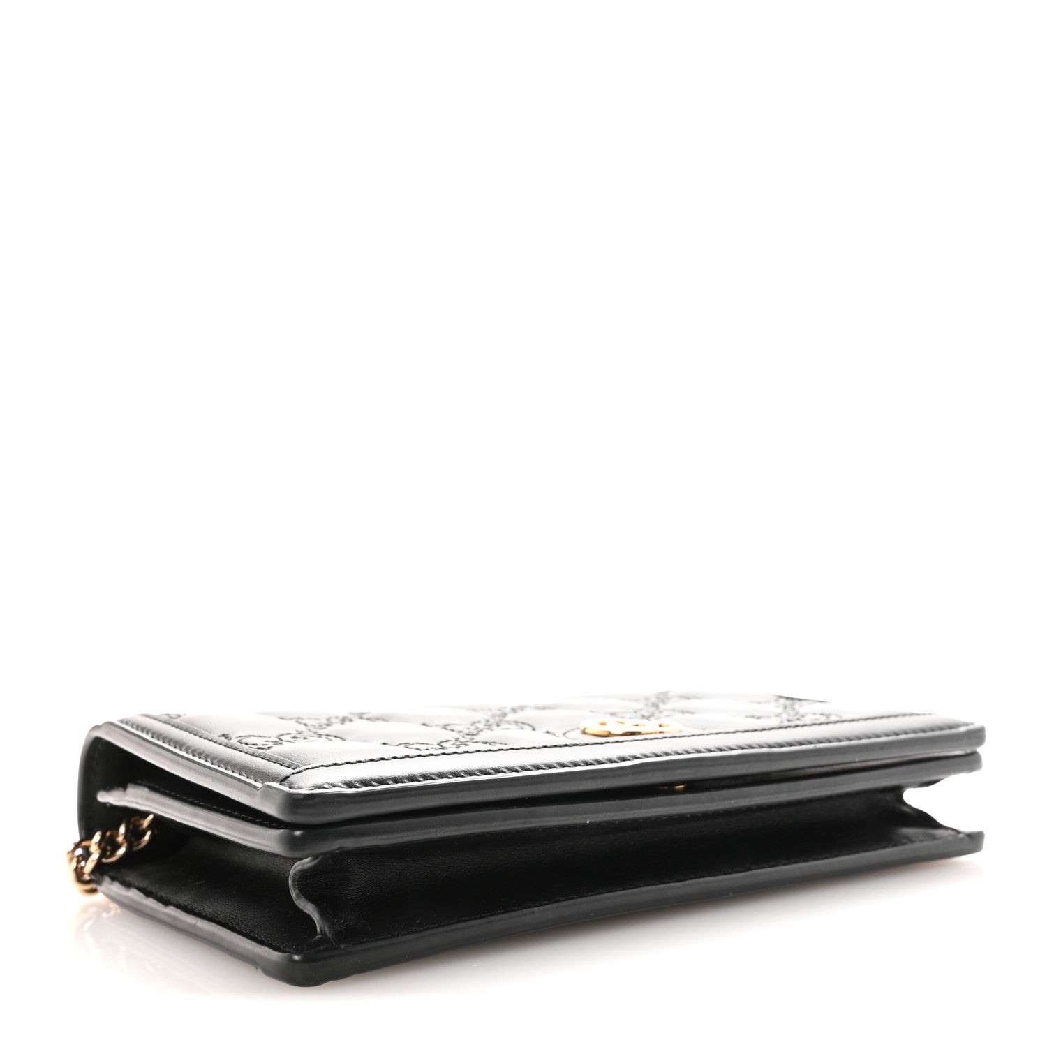Calfskin GG Matelasse Chain Wallet Black