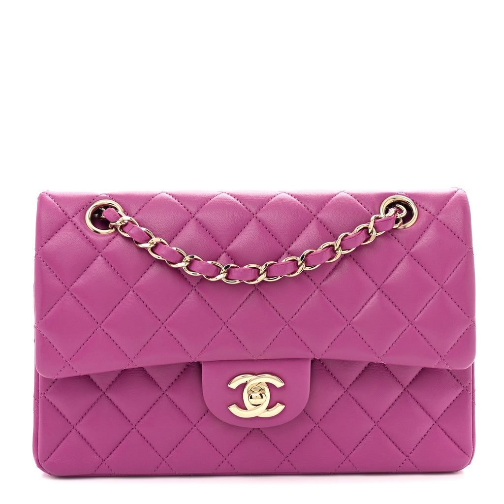 Lambskin Quilted Small Double Flap Purple