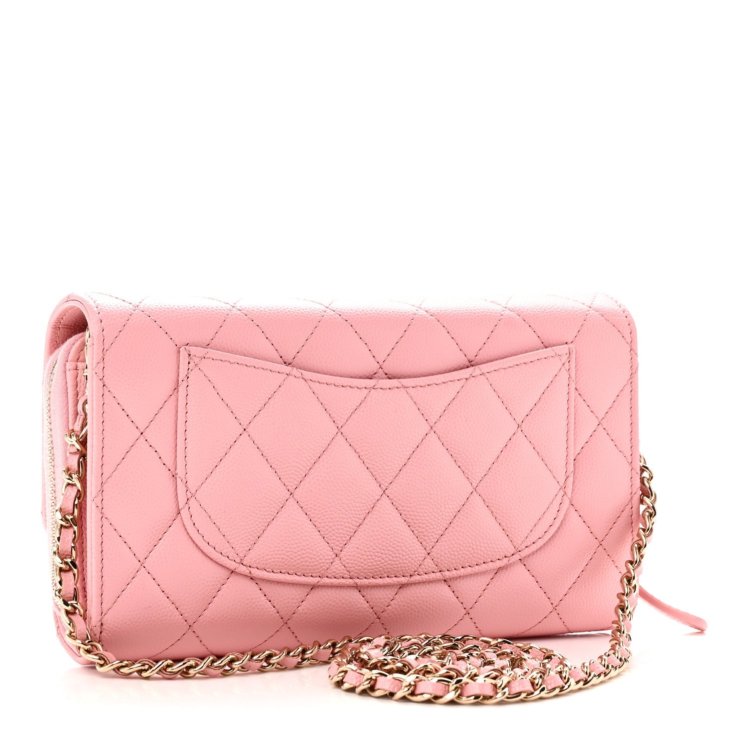 Caviar Quilted Phone Holder Wallet on Removable Chain Pink