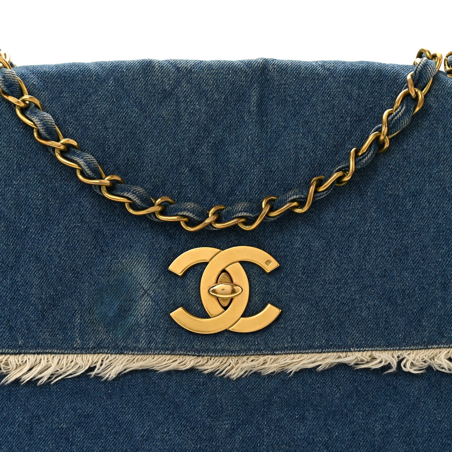 Frayed Denim Quilted Flap Blue