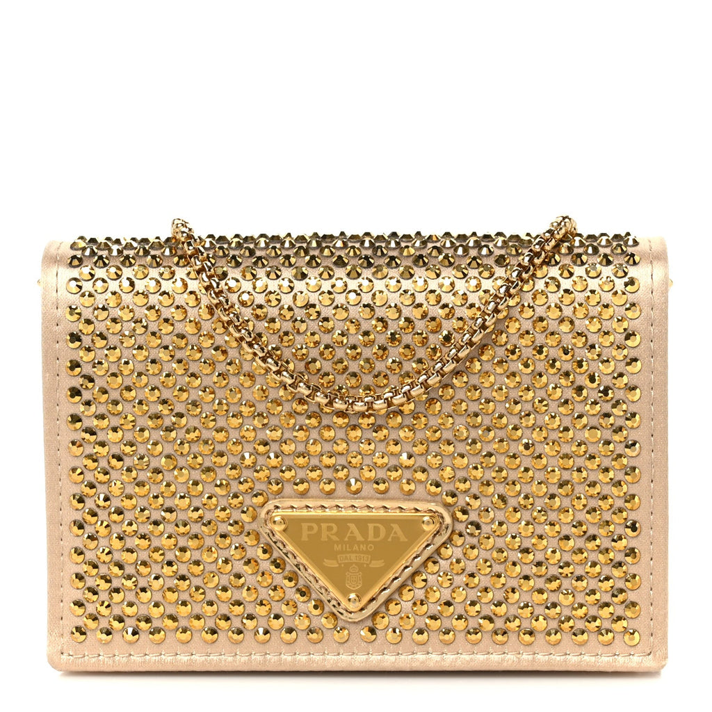 Satin Crystal Metal Triangle Logo Card Holder With Strap Platino