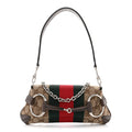 Monogram Textured Dollar Calfskin Heavy Grosgrain Web Small Maxi Horsebit Chain Shoulder Bag Beige Ebony New Acero