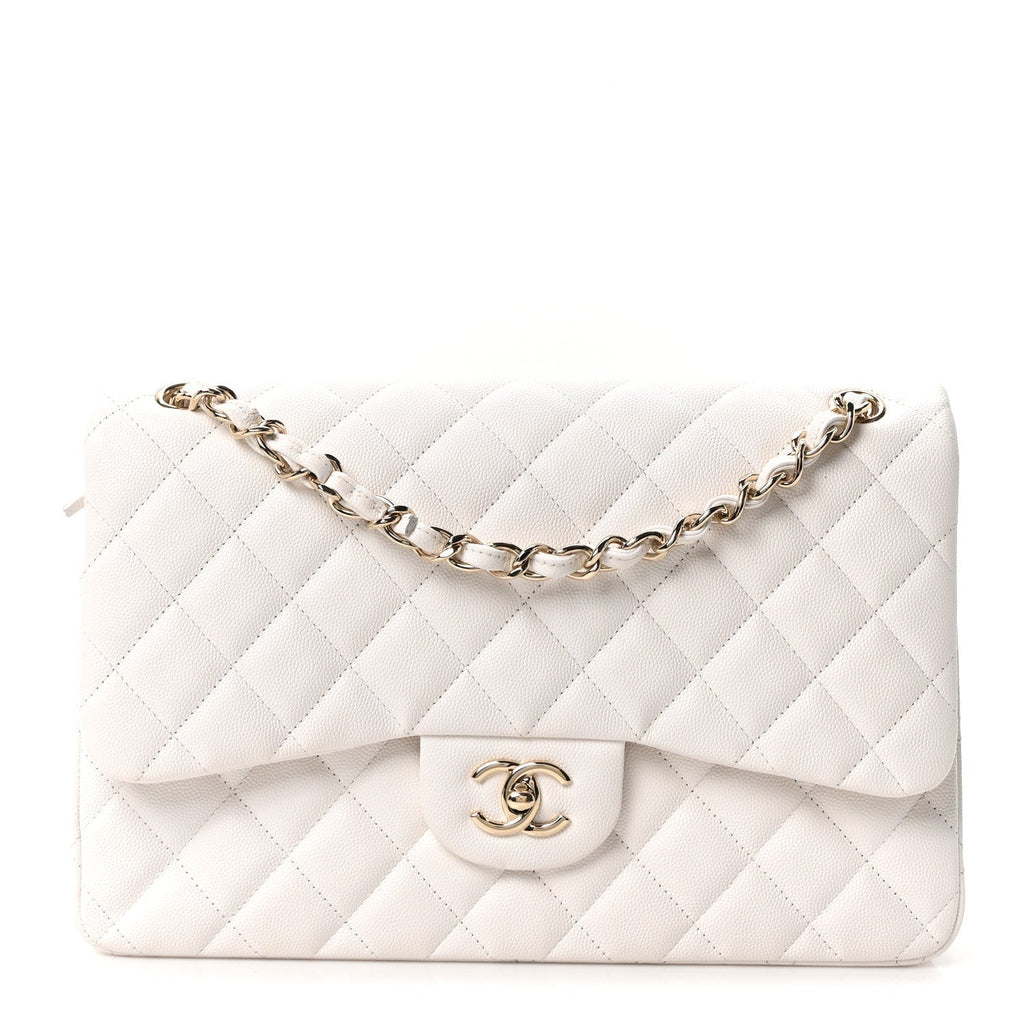 Caviar Quilted Jumbo Double Flap White