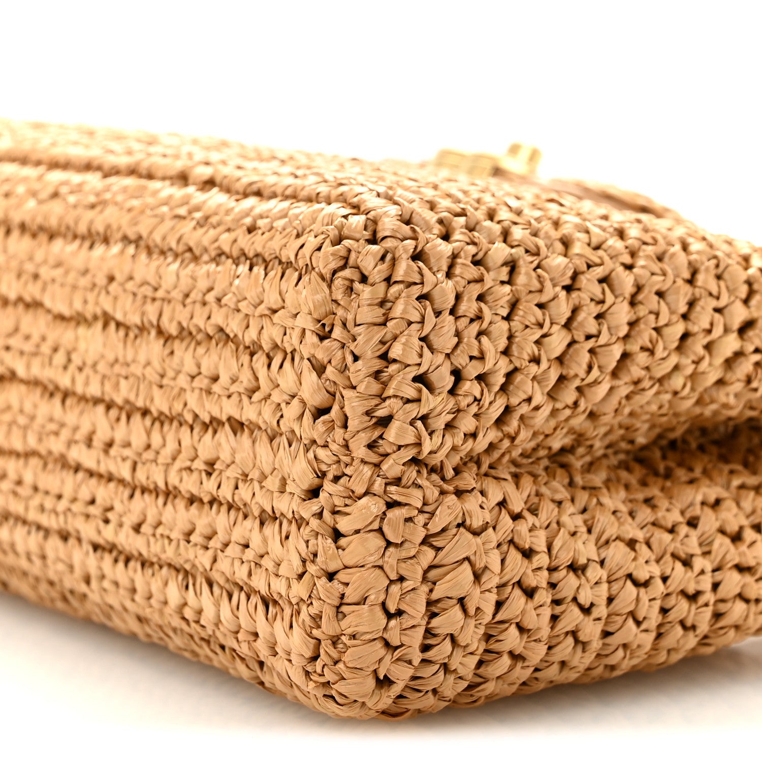 Braided Raffia Nano Kelly Flap Bag Dark Beige