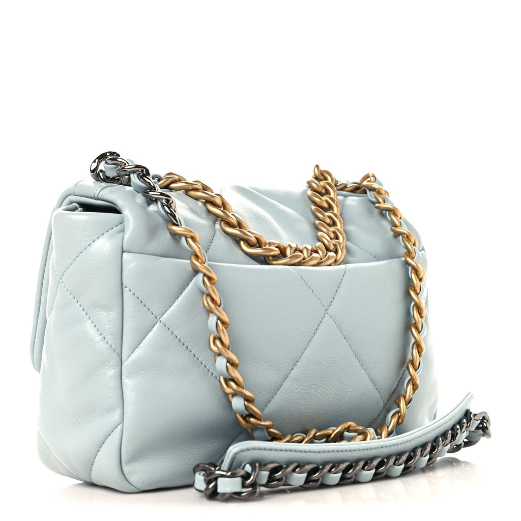 Lambskin Quilted Medium Chanel 19 Flap Light Blue