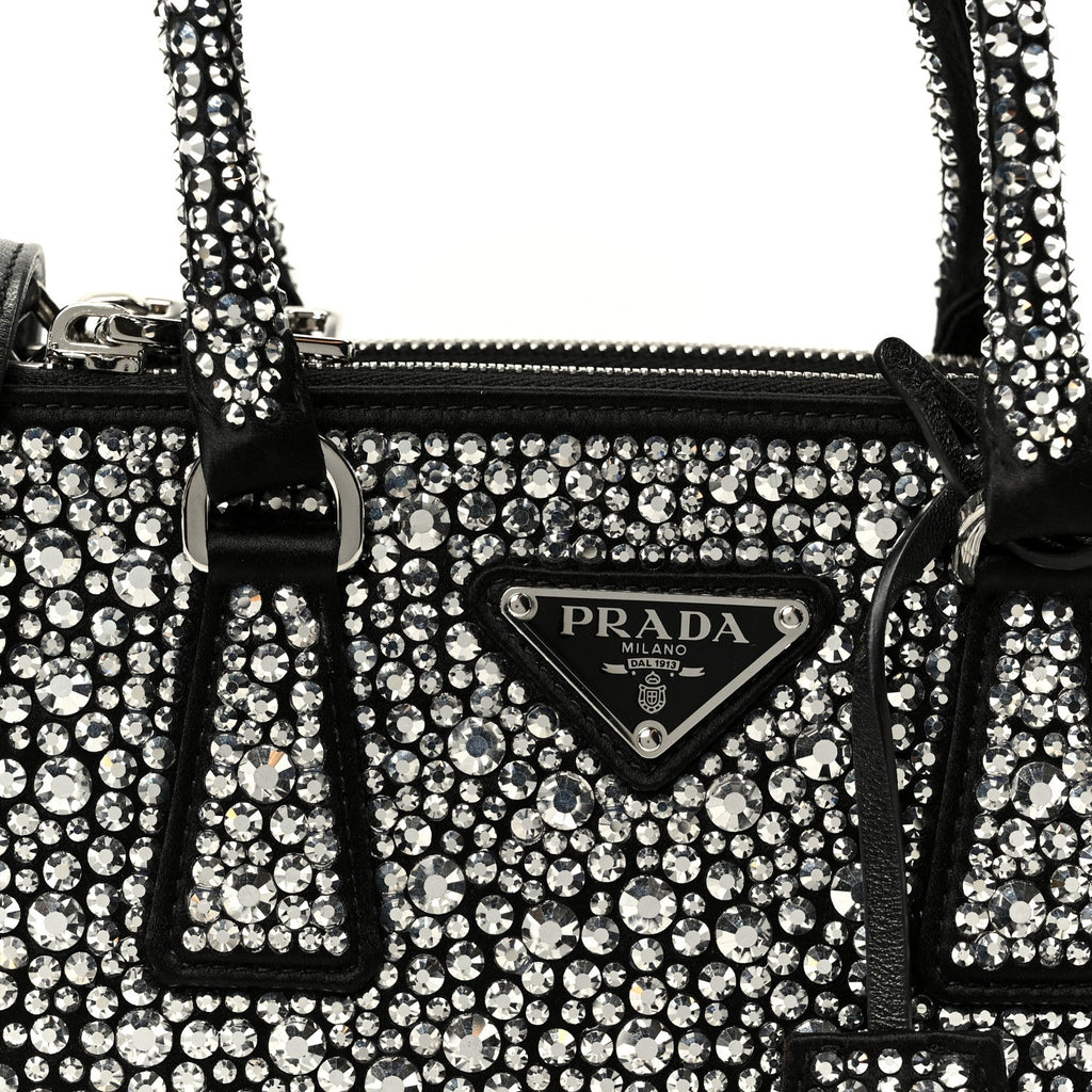 Satin Crystal Mini Galleria Double Zip Tote Metal