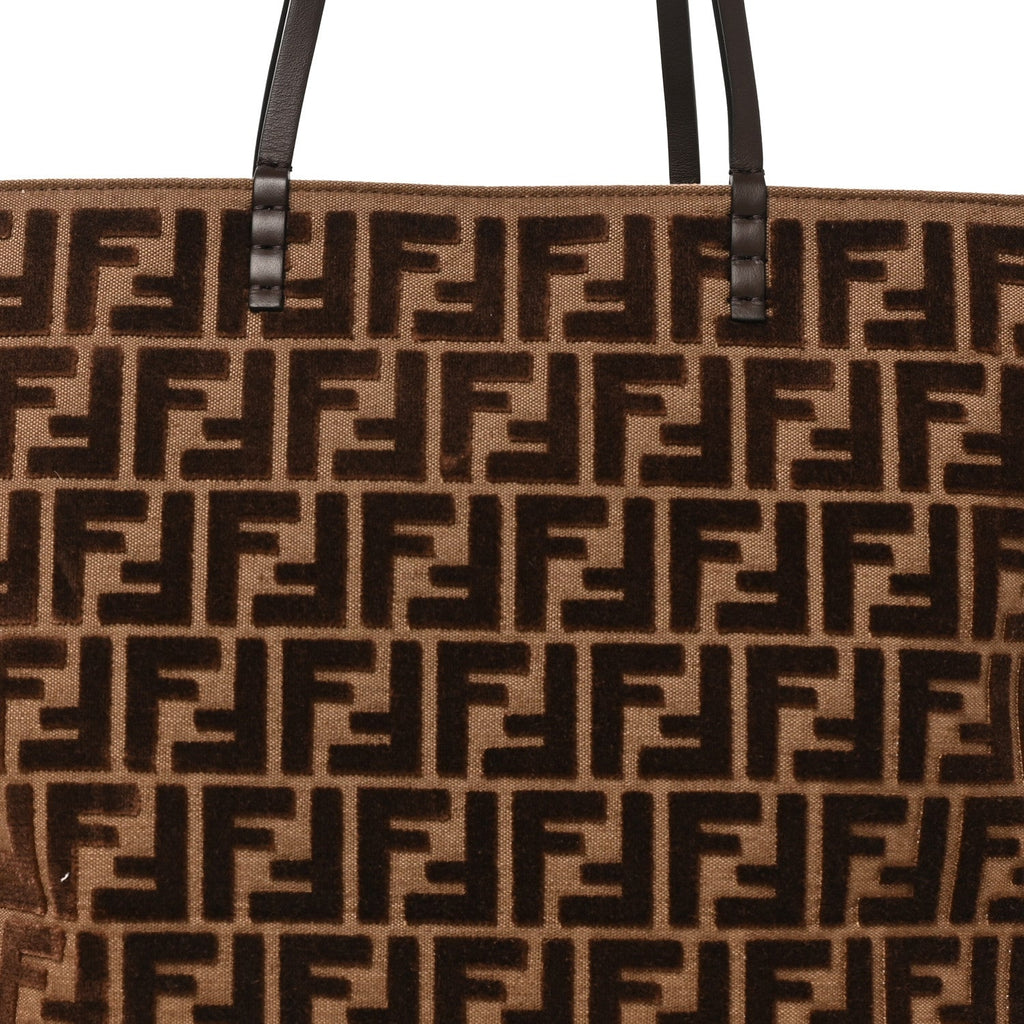 Velluto Jacquard Vitello Grace FF Large Reversible Shopping Tote Chocolate