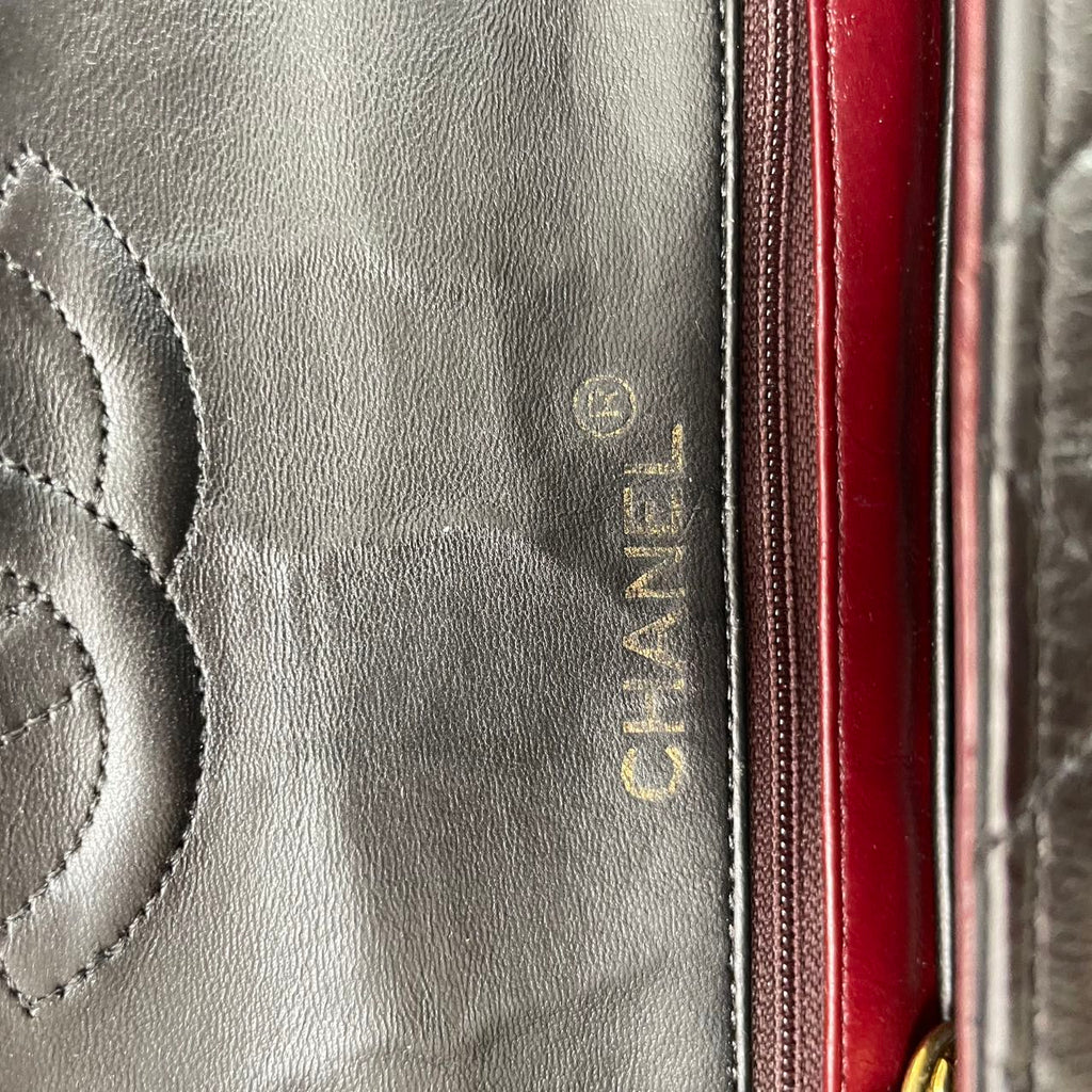 Chanel Vintage Mini Square Flap Bag Lamb Black Red 1991