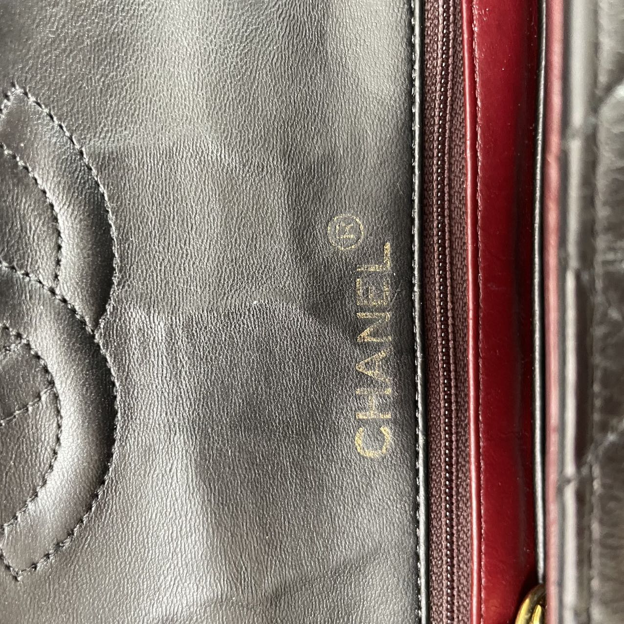 Chanel Vintage Mini Square Flap Bag Lamb Black Red 1991