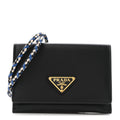 Vitello Card Holder With Braided Strap Black