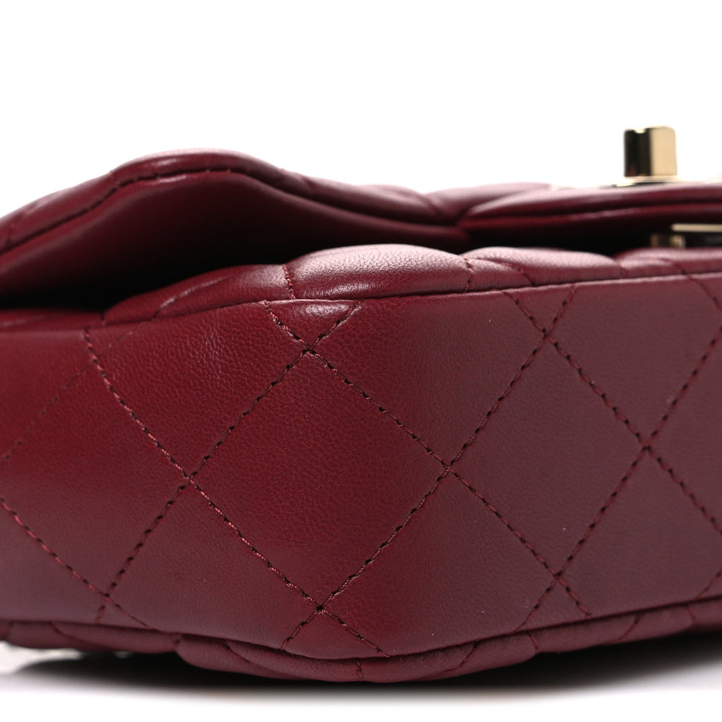Lambskin Quilted Extra Mini Flap Bag Burgundy