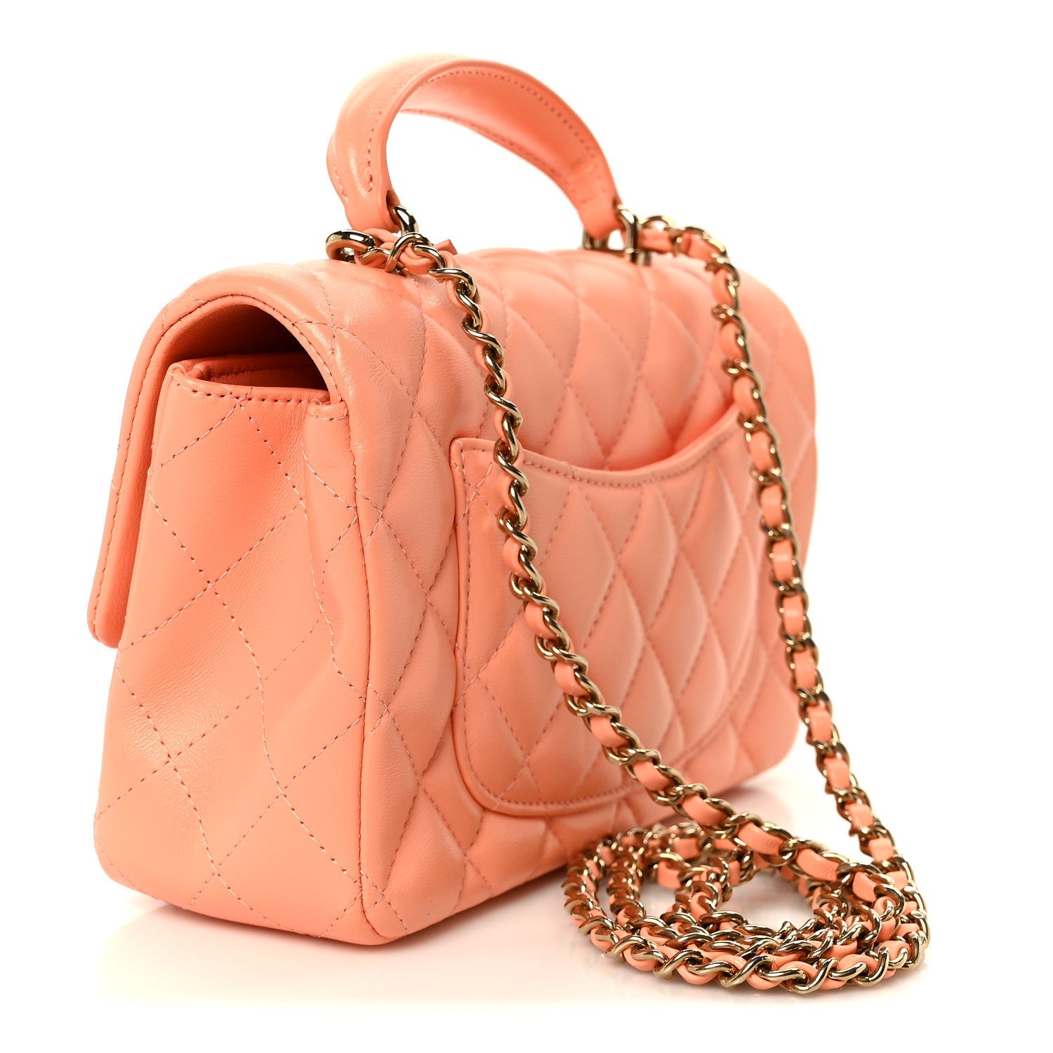 Lambskin Quilted Mini Top Handle Rectangular Flap Light Orange