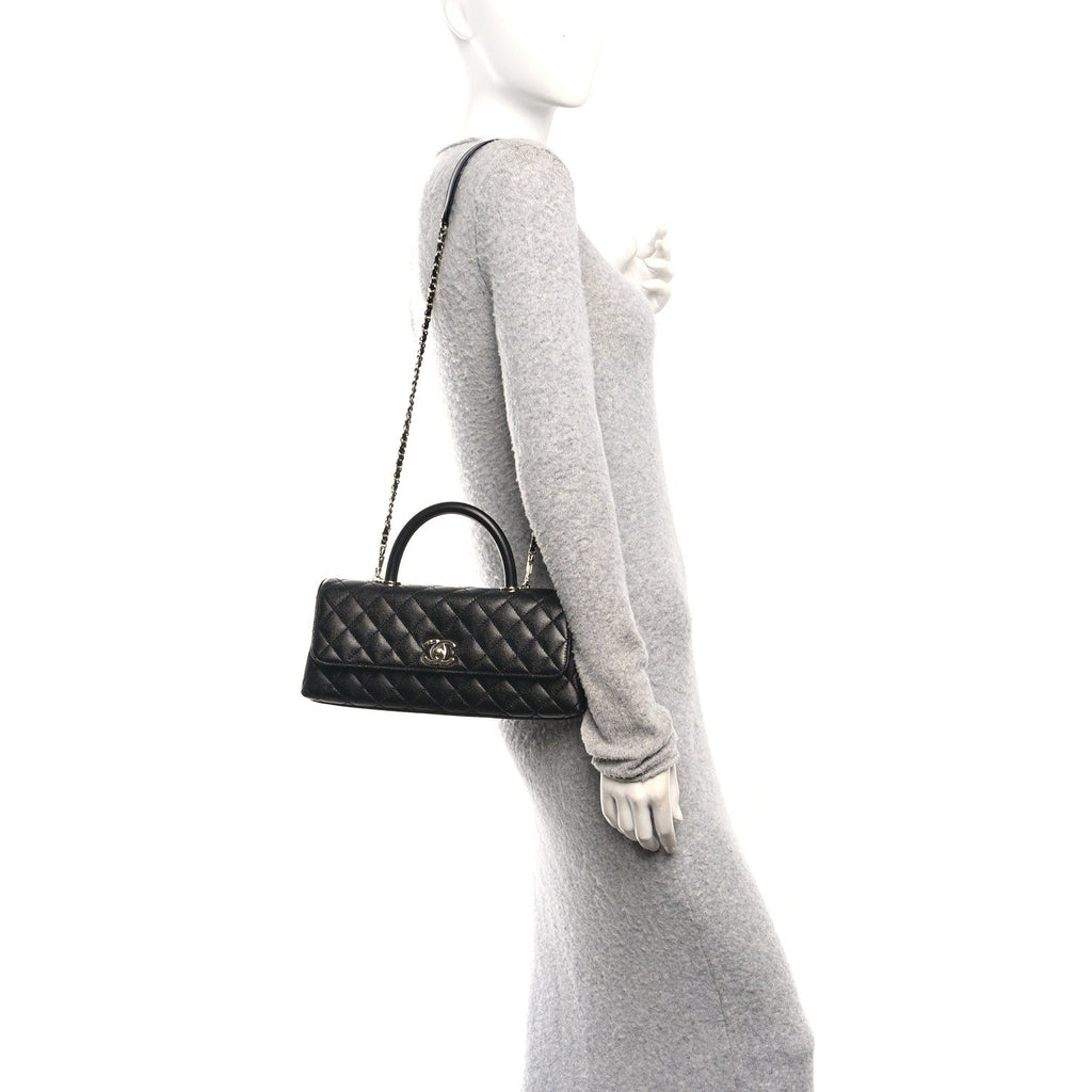 Caviar Quilted Maxi East West Coco Handle Flap Black Black