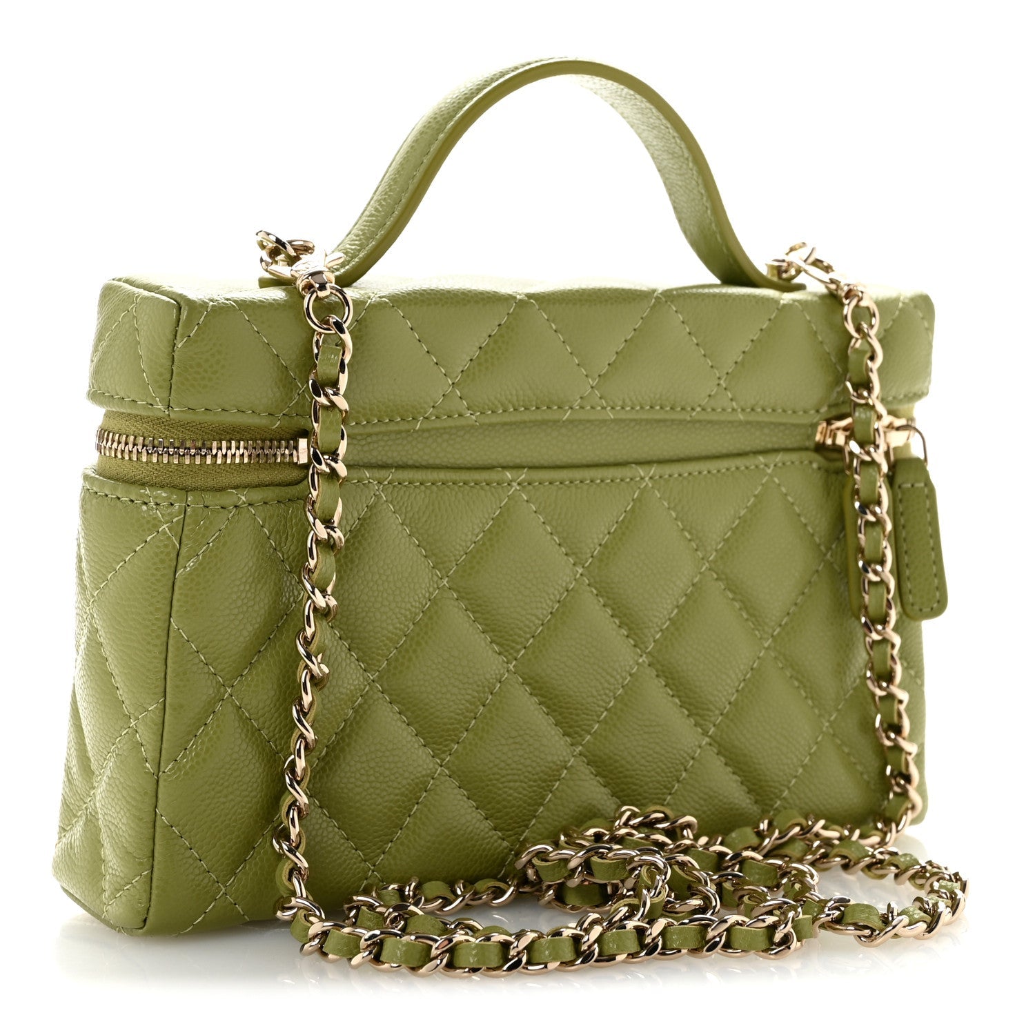 Caviar Quilted Top Handle Slim Vanity With Chain Khaki