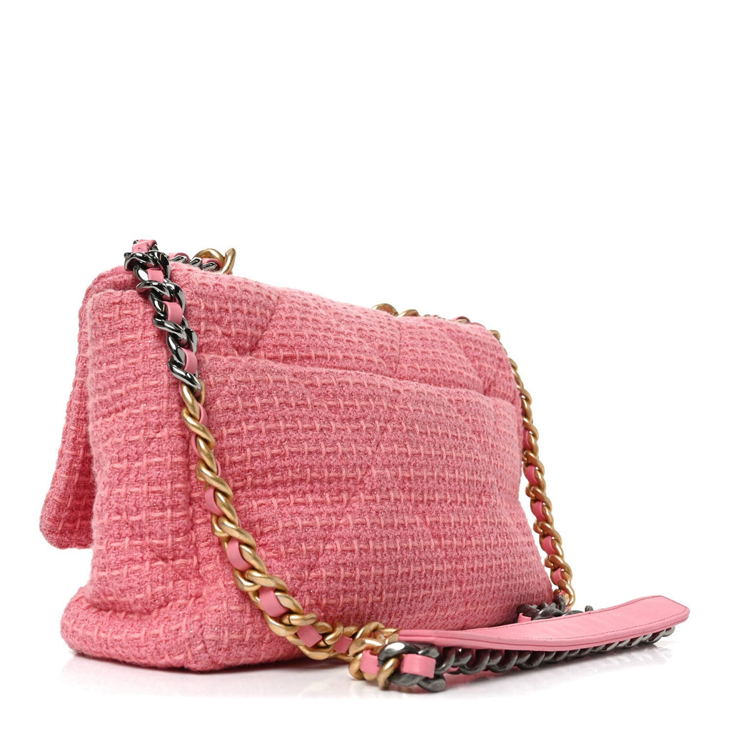 Metallic Tweed Quilted Large Chanel 19 Flap Pink