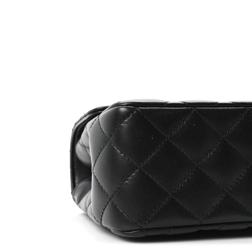 Lambskin Quilted Crystal Top Handle Small Rectangular Flap Black