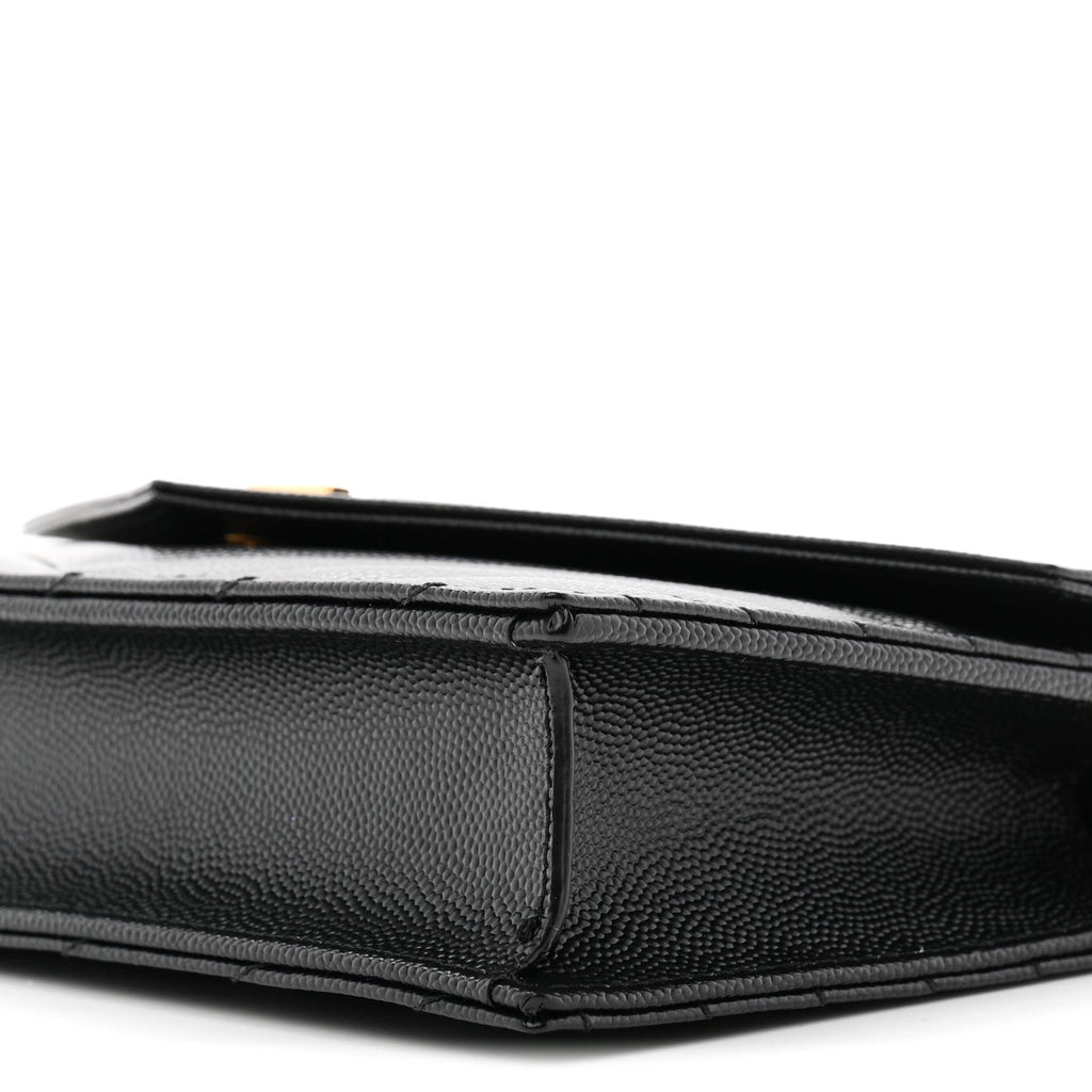 Grain De Poudre Matelasse Chevron Monogram Envelope Chain Wallet Black