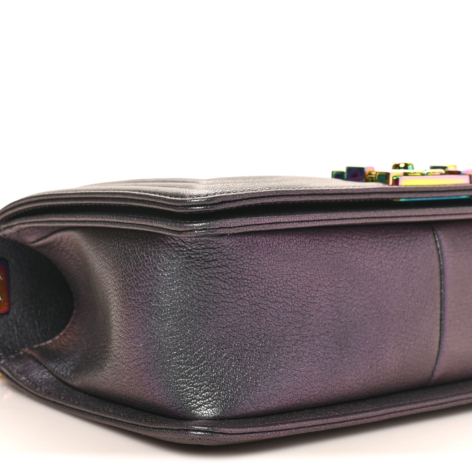 Iridescent Goatskin Quilted Medium Boy Flap Purple