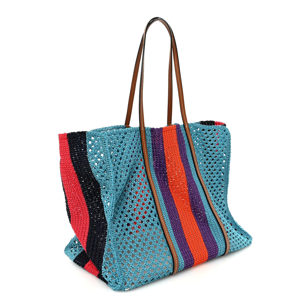 Raffia Web Woven Interlocking G Tote Blue Multicolor
