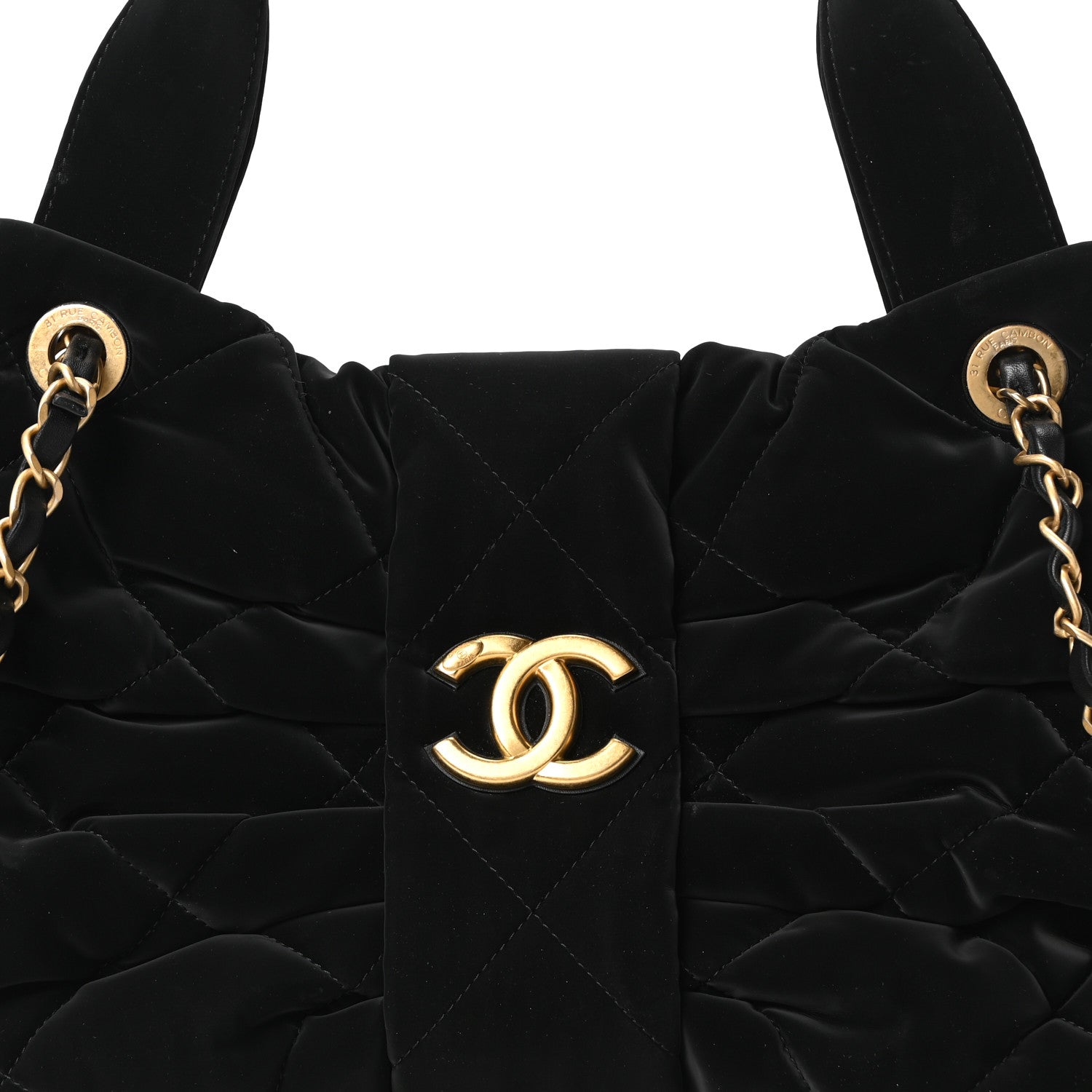 Velvet Effect Nylon Quilted Bow Bag Black
