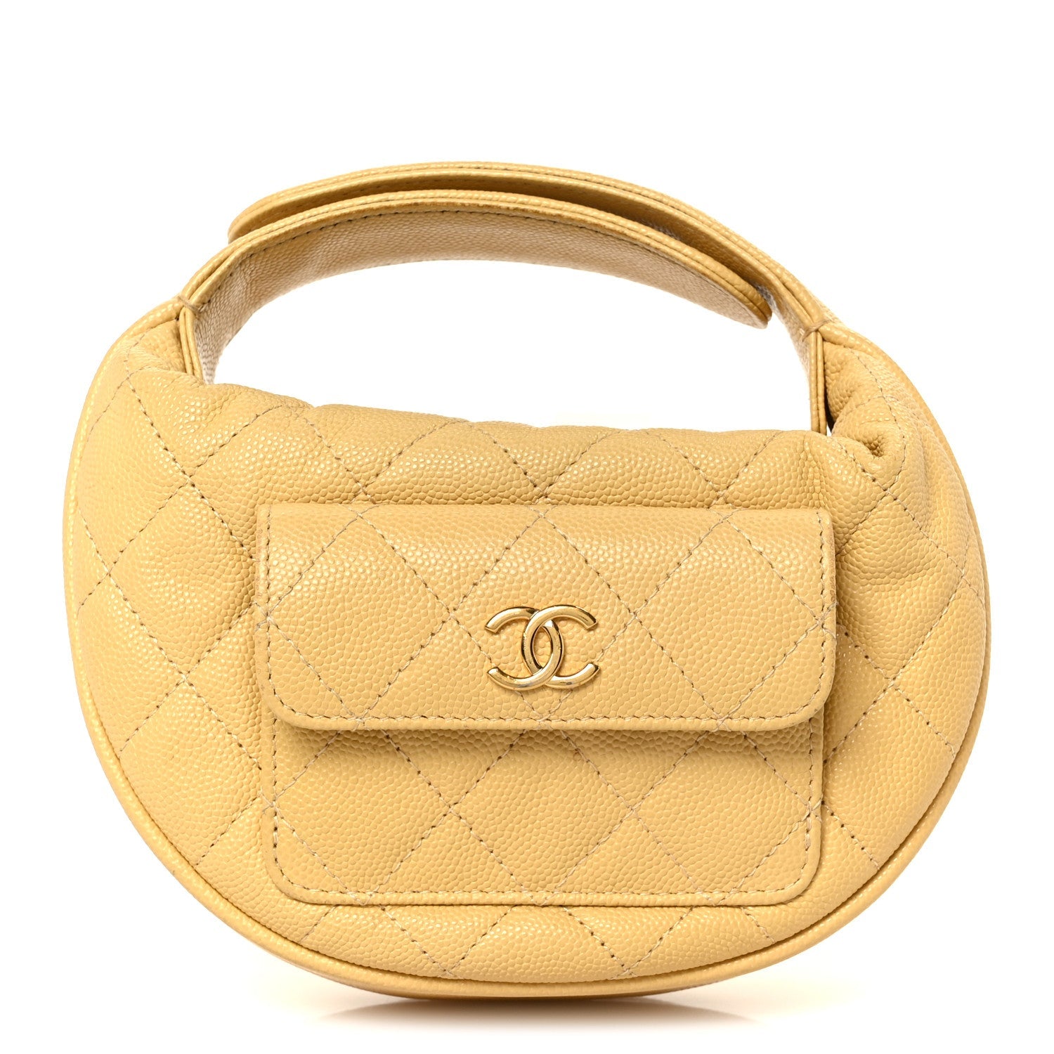 Caviar Quilted Polly Pocket Pouch Hobo Yellow