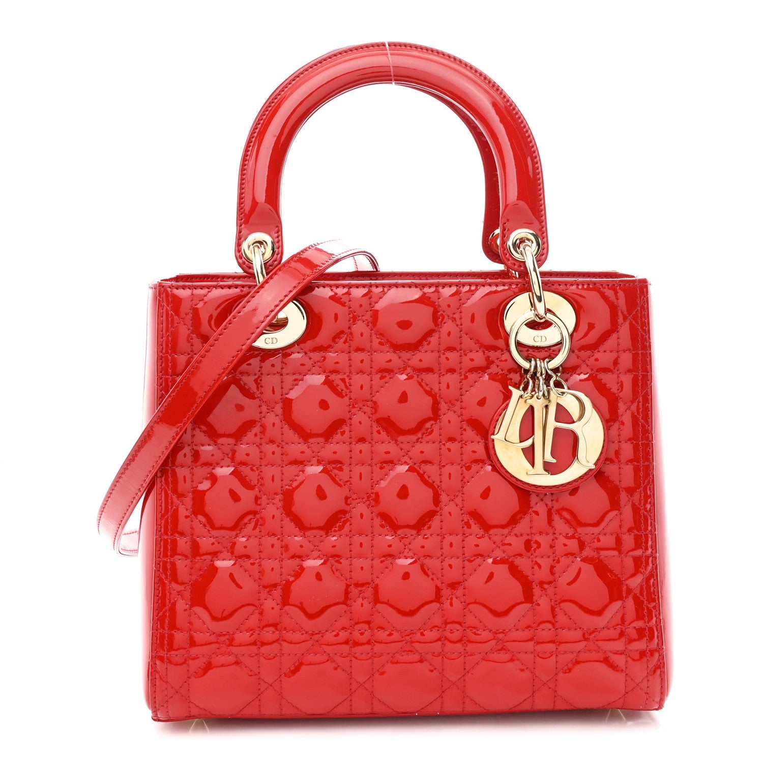 Patent Cannage Medium Lady Dior Red