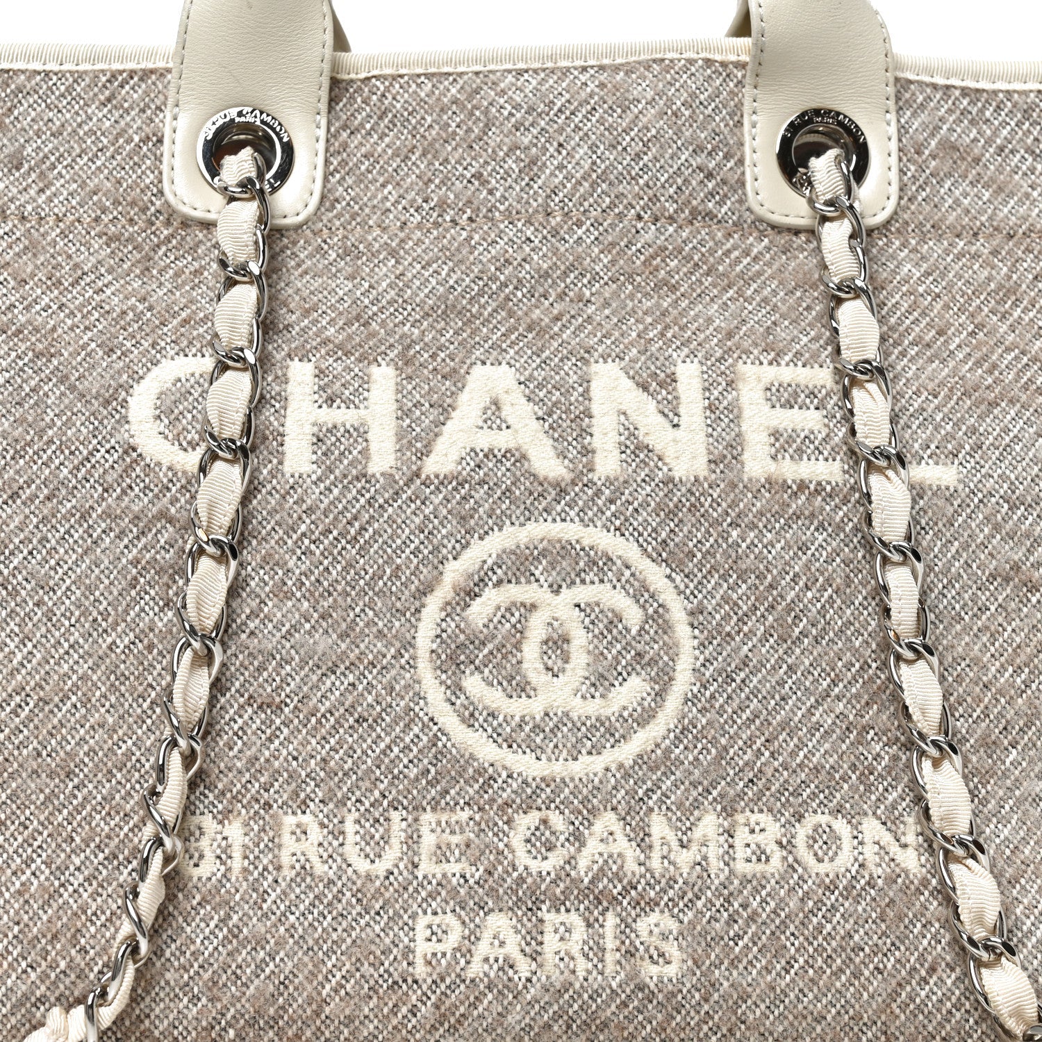 Mixed Fibers Calfskin Medium Deauville Tote Beige